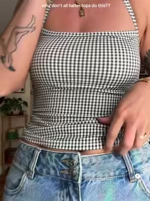 I need the polka dot one #haltertop #builtinbra #klassynetwork #gingham #falloutfitinspo 