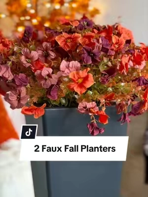The easiest fall porch upgrade 🍂 These artificial fall flowers come in a set of 2 with black planters and give you all the cozy autumn color with zero watering required. Perfect for a fall front porch, entryway or staircase! 🍁 #FallDecor #FallPorchDecor #AutumnDecor #FrontPorchDecor #TikTokshopbacktoschool 