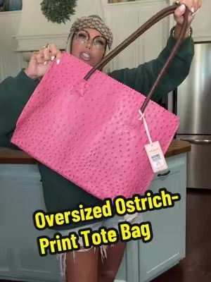 Oversized Ostrich-Print Vegan Leather Tote Bag #totebag #shoulderbag #workbag #purse #mombag 