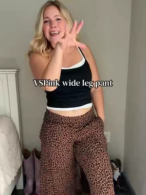 POV: you found the leopard print pants you’re about to wear on repeat 🐆🤎 These PINK foldover wide leg pants are giving comfy, flattering + effortlessly cute. #PINK #LeopardPrintPants #WideLegPants #pants #TikTokshopbacktoschool @VSPINK 