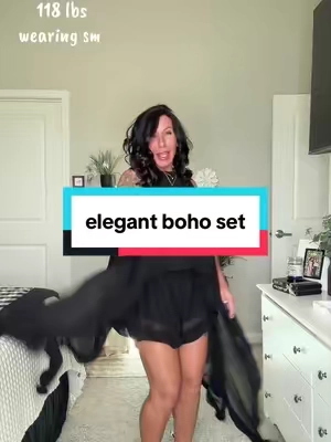 I skipped the boots and added heels, and it completely changed the vibe ✨ The ruffles, halter neckline + waterfall hem make this set feel flirty, dressy, and perfect for dinner, vacation nights, or a girls’ night out. #bohoset #elegantstyle #matchingsetsforwomen #tiktokbacktoschool #datenightoutfit 