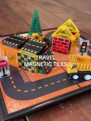 The cutest little on-the-go Magna-Tile set 👏🏻 Everything stores right inside the case too! #magnetictiles #stemtoys #toddlerfinds #screenfreeplay #trucklover 