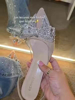 BERNESS Nina Women's Wedding Guest Kitten Heels, Crystal Bow Clear Pointed Toe Slingback Pumps with Rhinestone Detail for Party, Date Night and Summer Events #TikTokshopbacktoschool 