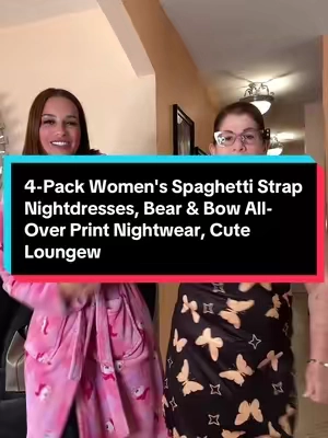 4-Pack Women's Spaghetti Strap Nightdresses, Bear & Bow All-Over Print Nightwear, Cute Loungew#paratiiiiiiiiiiiiiiiiiiiiiiiiiiiiiii #TikTokShopp 