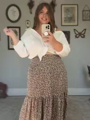 Obsessed with a simple tied button down paired with a maxi skirt outfit lately 💕 #curvyfashion #plussizefashion #plussizeootd #midsizefashion #TikTokshopbacktoschool 