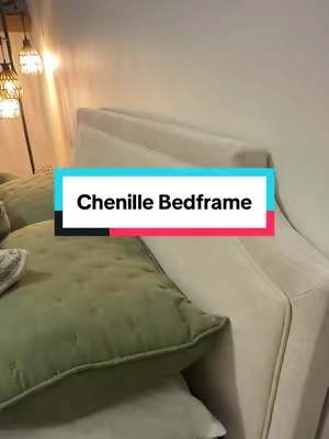 This Chenille finish upholstered headboard and bedframe is a major bedroom upgrade! It looks absolutely stunning, is incredible quality and is very affordable. @HOOMIC #bedframe #headboard #bedroomupgrade #cozyhome #backtoschool 