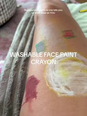 POV survival mode over here 🐯 The pregnancy hack no one tells you — hand the kids these washable face paint crayons and let them turn you into the canvas. Skin-safe, non-toxic, no mess, and they wipe right off. The perfect toddler activity when you’ve got zero energy left. @Blue Squid  #pregnancyhack  #toddleractivities #facepainting #kidsactivities 