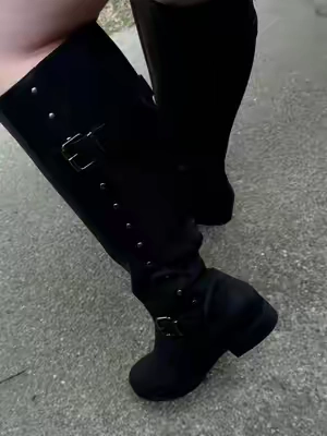 The struggle to find actually cute extra wide calf boots is REAL 😭🖤 These knee high boots finally give my calves ROOM without sacrificing the fall outfit. #ExtraWideCalfBoots #WideCalfBoots #PlusSizeFashion #FallBoots #CurvyFashion 