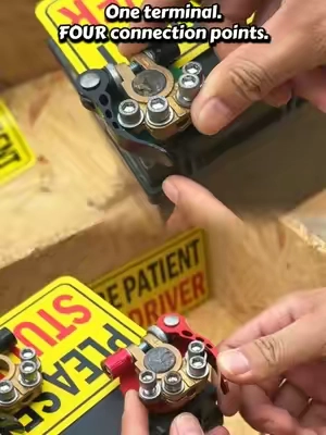 Adding more accessories to your vehicle? Clean up that battery wiring. These 4-way battery terminals give you separate connection points for your stereo, lights, and other accessories, with red and black markings to help keep polarity straight. #BatteryTerminal #BatteryTerminalConnectors #AutomotiveWiring #CarElectrical #BatteryAccessories
