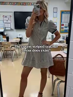 The perfect cute dress for teacher daily looks📚#teacheroutfit #workdress #stripeddress #casualworkwear #tiktokbacktoschool 