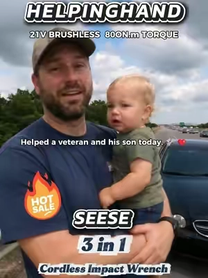Waited 2 hours and no one would help this veteran out luckily I was driving by.#TikTokshopbacktoschool#impactwrench #powertools #tiktokmadebuyit #highway 