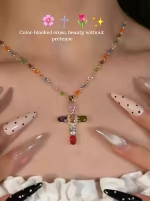 Love it!!! So gorgeous multicolor cross necklace ✝️❤️#summerwins #tewiky #fyp #necklace #foryou 