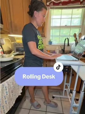 Replying to @Rottie Mama @Sweetcrispy Outlet Work from anywhere in the house! 🏡💻 This rolling, height-adjustable desk makes it easy to work while cooking, cleaning, relaxing, or walking on your walking pad. #TikTokShop #TikTokMadeMeBuyIt #TikTokShopFinds #WorkFromHome #HomeOfficeSetup 