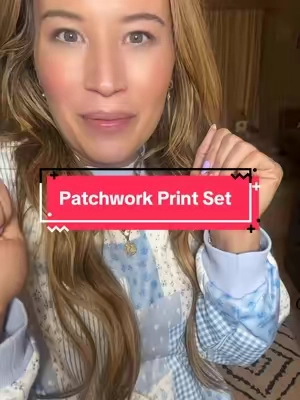 the blue patchwork print + tiny florals 🩵 the cutest little matching set for now through fall (5’5”, 150-155 lbs., Large) @Asvivid #MatchingSet #LoungeSet #PatchworkSet #FallOutfits #CozyOutfit 