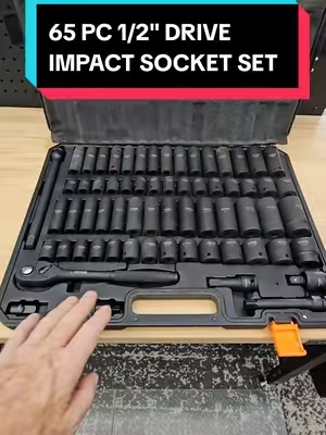 VEVOR 65 PC 1/2" DRIVE IMPACT SOCKET SET, DEEP AND SHALLOW, STANDARD AND METRIC, RACHET, WOBBLE, EXTENSIONS AND ADAPTER IN A CASE. #tools #socketset #impactsocket #tiktokshopcreatorpicks #TikTokshopbacktoschool @Haidee_Collab @VEVOR Store @CreatorCollab_Mabel 