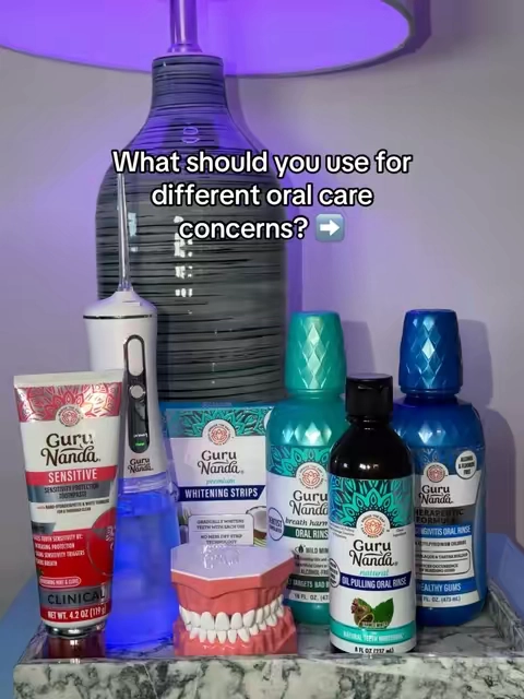 Find the right addition to your oral care routine 💫 #gurunanda #oralcareroutine #waterflosser #teethwhitening #oilpulling 