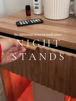 the warm glow in the evenings is the cherry on top 🌟 we used to have floating shelves on either side but I love that a nightstand offers way more hidden storage. these bedside tables are some of the best I’ve found — aesthetic fluted drawers + actually high quality!  #bedroomupgrade #smallspaceliving #storagesolutions #aestheticbedroom #cozyathome 