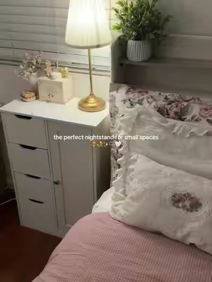 it fits so much! 🧸💐 #nightstand #TikTokshopbacktoschool #roomdecor #roominspo #shabbychic small nightstand storage cabinet shabby chic coquette whimsy room decor inspo ideas college essentials  furniture 
