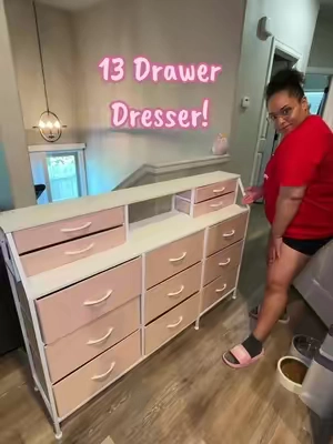 This dresser is super easy to assemble. The drawers are fabric. 10/10 recommend! #13drawerdresser #dresser #pinkdresser 