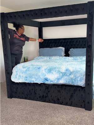 A grown bedroom deserves a grown BED 😭✨ #canopybed #bedframe #bedroommakeover #luxurybedroom #bedroomdecorideas 