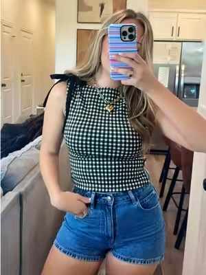 The viral gingham bow top now in a tank version 🖤 #outfit #fashion #OOTD #womensfashion #affordablefashion 