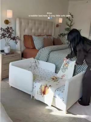 The cutest 2-in-1 toddler bed 🤎 Perfect for the crib-to-toddler-bed transition and designed to grow with your little one. 🥹✨ #ToddlerBed #2in1ToddlerBed #ToddlerRoom #TikTokshopbacktoschool #toddlersoftiktok 