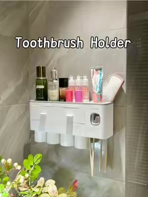 Built‑in slots store face wash and combs.#tiktokshop #toothbrush #bathroom #holder #Home 