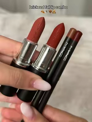 the perfecr brick red two toned lip kit for fall ✨😍  Mac marrakesh lipstick Mac taupe lipstick  Mac stripdown and auburn lip liners  #maccosmetics #lipliner #lipcombo #fallmakeup #MACSuperBrandDay @M.A.C Cosmetics Store 