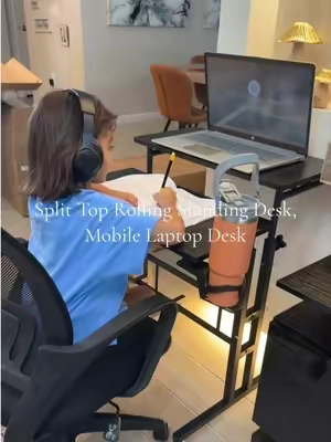 Split Top Rolling Standing Desk, Mobile Laptop Desk, Manual Height Adjustable Workstation on Wheels, Sit Stand Office Table, Walking Pad Study Desk @Sweetcrispy Outlet #tiktokshopcreatorpicks #TikTokshopbacktoschool #officetable #tabl 