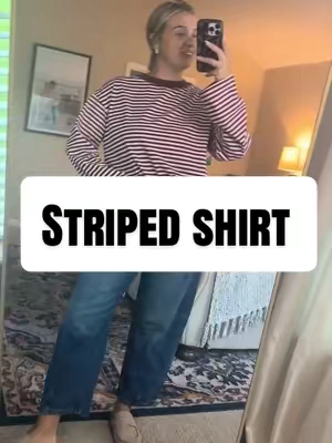Perfect fall staple #falloutfits #stripedshirt #comfy #cute #tiktokshop 