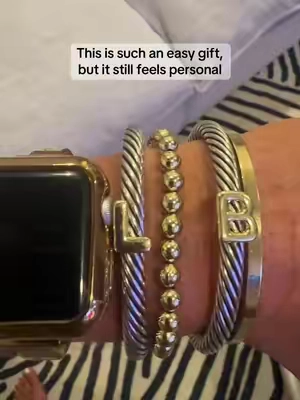 The two tone initial bracelet makes perfect gifts and they are waterproof and tarnish free ✨ @Aprilery Jewelry-US #initialbracelet #dupes #cablebracelet #jewerly #goldandsilver 