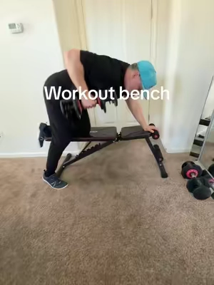 folding workout bench hold up to 660 pounds fits in a closet or under a bed.  ##homegym##homegymideas##fitnesstips##strengthtraining##workouts