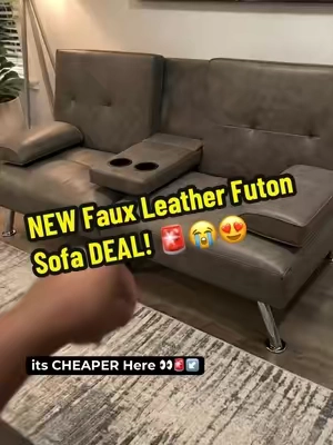 NEW Faux Leather Futon Sofa DEAL! 🚨😭😍 #sofa #futon #bed #deals #sale 