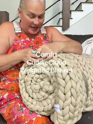 If you love the feeling of a weighted blanket, the Comfrt CuddleCloud™ Weighted Blanket takes cozy to another level. ☁️ This blanket weighs a full 20 POUNDS and has a chunky, hand-knitted design that gives you that heavy, comforting feeling while you’re curled up on the couch or winding down at the end of the day. ☁️ Weight: 20 lbs ☁️ Size: 45” x 74” ☁️ Exterior: 100% cotton ☁️ Interior: 100% polyester ☁️ Hand-knitted construction ☁️ Heavyweight, oversized design ☁️ Large enough for cuddling solo or sharing on the couch It’s oversized on a twin bed and nearly covers the length and width of a full-size bed. Twenty pounds of cozy might be exactly what blanket season called for. 🤍 #Comfrt #CuddleCloud #CuddleCloudBlanket #WeightedBlanket #ComfrtBlanket       