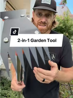 Weed your garden and turn your soil with this 2-in-1 garden tool.  Wish I got this years ago!  #weedingtool #gardentool #backyardgarden #landscaping #yardtools 