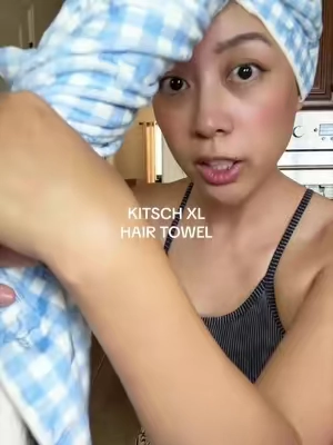 Kitsch just dropped their newest print in gingham for their XL hair towel. Fast drying & perfect for long or curly hair. 🧖‍♀️ @Kitsch #hairtowel #hairwrap #cottagecore #gingham #TikTokshopbacktoschool 
