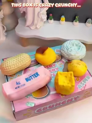 Enjoy the ultimate satisfying crunch of this squeezable stress toy set💛✨ #squishyasmr #squishtok #squishy #amsrsounds #crunchy