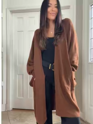 For me this longline open cardigan WITH pockets is the perfect weight for summer to fall transition. For my friends in warmer climates. Lucky you get to wear it all winter long. 