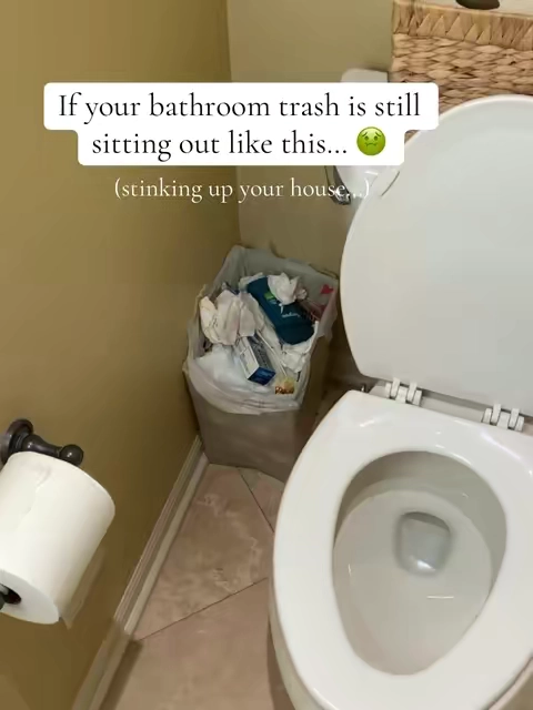 Stop stinking up your house 🤮🗑️! #bathroomtrashcan #bathroomorganization #trashbin #trashcan #bathroomessentials 
