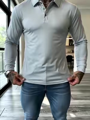Our best selling long sleeve polo for men is back in stock! Super soft stretch fabric, lightweight and breathable. #menslongsleeve#menstshirt#OOTD#fyp#tiktokshop 