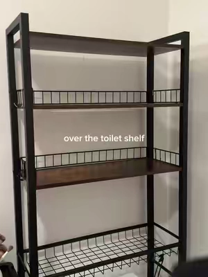 Over the toilet shelf for small bathroom storage #bathroomstorage #bathroomorganization #bathroomdecor #bathroomrefresh #smallbathroom 