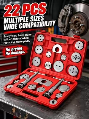 This full set at an insanely low price with free shipping?! Don't miss out!  Twist and compress at the exact same time with zero effort! The ultimate tool for effortlessly rotating rear caliper pistons back in! Perfect dual-pin alignment for stubborn wind-back calipers! Stopped torturing yourself during brake jobs with this game-changer! The absolute cheat code for pushing back caliper pistons effortlessly! Upgraded heavy-duty strength and free shipping—you need this set! 22pc Brake Caliper Compression Tool Set, Heavy Duty Brake Piston Compressor Tool and Wind Back Tool Kit for Brake Pad Replacement, Universal Disc Brake Caliper Tool Set with Red Case #tooltok  #mechaniclife  #GarageGoals  #CarDIY  #BrakeReplacement 