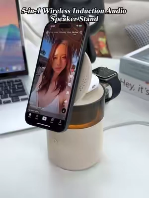 This is a feature-packed wireless charging station that combines a Bluetooth speaker, night light, and many other practical functions!#chargingstation #TikTokshopbacktoschool #wirelesscharger #bluetoothspeaker #desksetup 