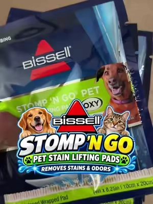 BISSELL STOMP ’N GO PET STAIN LIFTING PADS – CARPET & RUG STAIN REMOVER Got pets, kids, or everyday carpet messes? BISSELL Stomp ’n Go Pet Stain Lifting Pads are an easy way to tackle tough stains and odors on carpets and rugs. Simply place the premoistened pad over the stain, step on it, and let it work—no scrubbing needed. Great for pet accidents, tracked-in dirt, food spills, drink stains, and other everyday household messes. A handy carpet cleaning solution for pet owners and any home with stains. #PetStainRemover #CarpetStainRemover #PetOwners #CarpetCleaning #HomeCleaning KEYWORDS: BISSELL Stomp n Go, pet stain remover, pet odor remover, dog stain remover, cat stain remover, carpet stain remover, rug stain remover, carpet cleaner, pet accident cleaner, household stain remover, food spill cleaner, drink stain remover, no scrub carpet cleaner, premoistened stain lifting pads, carpet cleaning for pet owners, home carpet cleaning