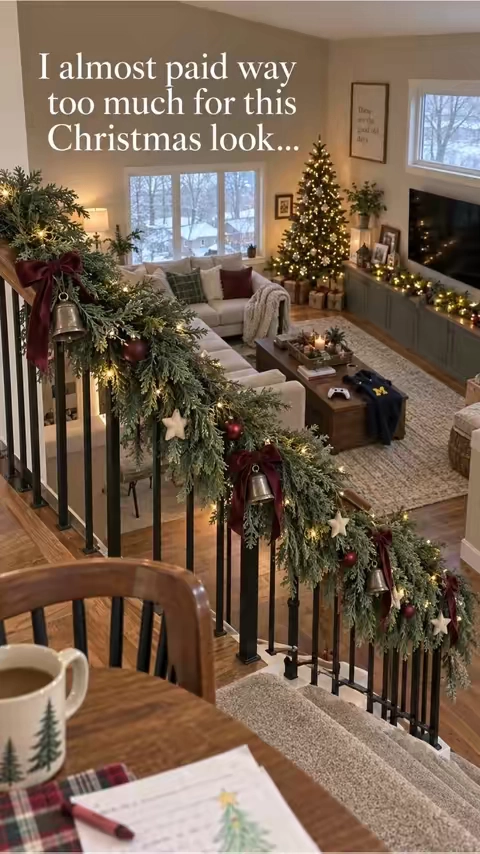 Buying my cedar garland early this year 🎄 #ChristmasDecor #CedarGarland #ChristmasGarland #StaircaseDecor #HolidayDecor   