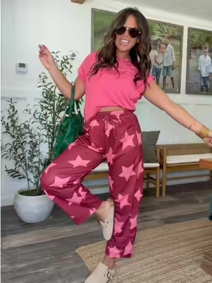 I LOVE that the barrel leg pant trend is still going strong 👏 but adding STARS?!? Yesss please!!!  #lookforless #outfitsforwomenover30 #outfitideas #casualstyle #tiktokshopstockup 
