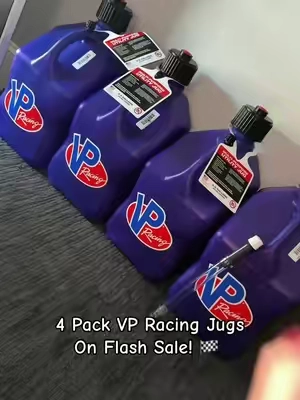 All different color options available in this 4 pack of VP racing jugs. All come with the self pour spout but also linking the Tera pump as well for convenience! #vpracing #vpracingfuels #racing #vpracingfueljug 