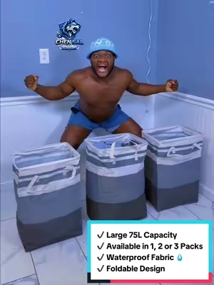 Keep your home clean and organized with these 75L Laundry Hampers! 🧺✨ ✔️ Large 75L Capacity ✔️ Available in 1, 2 or 3 Packs ✔️ Waterproof Fabric 💧 ✔️ Foldable Design ✔️ Easy-Carry Handles ✔️ Perfect for Clothes & Towels 👕 ✔️ Great for Bedrooms & Laundry Rooms 🏠 Easy storage, less mess! 🙌 #chensal #LaundryHamper #HomeOrganization #LaundryRoom #HomeEssentials 