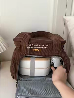 Commute hack: store lunch box below, office stuff on top🥰#bagsmart #lunchbag #picnicbag #workbag #lunchbox 