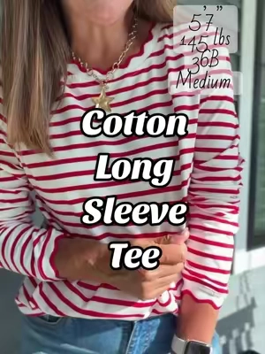 95% cotton long sleeve tee with scalloped trim. Red & white perfect for Veteran’s Day! 🇺🇸#cotton #veteransday #teachers #tiktokshopstockup #tiktokshopcreatorpicks 